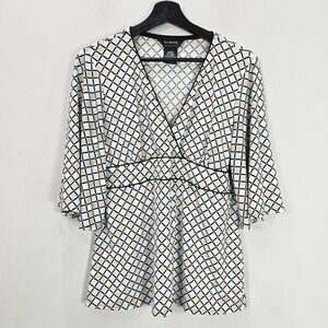 Vtg 90s Y2K George Tunic‎ Top M Gray Babydoll Flare Kimono Sleeves Grunge Office